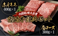 KU429 宮崎牛 赤身モモ肉と肩ロースの焼肉セット 計700g（赤身モモ400g、肩ロース300ｇ）