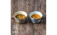 AA53　小石原焼 ヤママル窯 水玉スープカップセット(白・茶)