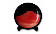 輪島塗[大藤漆器店]飾皿 尺1 黒呂色 赤富士蒔絵[髙島屋選定品]