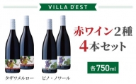【ヴィラデストワイナリー】赤ワイン2種4本セット（タザワメルロー＆ピノ・ノワール）