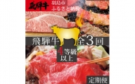 [定期便]飛騨牛 ステーキ・すき焼き・しゃぶしゃぶセット(全3回)4等級以上[H1]
