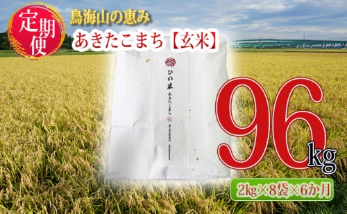 《定期便》16kg×6ヶ月 秋田県産 あきたこまち 玄米 2kg×8袋 神宿る里の米「ひの米」（お米 小分け）