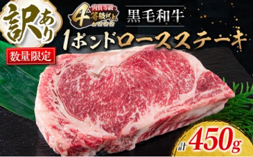 BB51-22 訳あり≪数量限定≫黒毛和牛1ポンドロースステーキ(計450g)　肉　牛　牛肉　国産