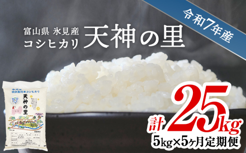〈5ヶ月定期便〉 令和7年産富山県産特別栽培米コシヒカリ 天神の里５kg 436601 - 富山県氷見市