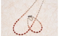 【宝石珊瑚】赤白ピンクのグラデーション　ネックレス&ブレスセット