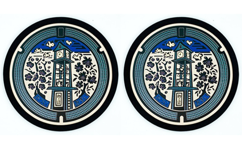 チタン製ミニチュアマンホール『王寺町』2枚組 雑貨 日用品  44807 - 奈良県王寺町