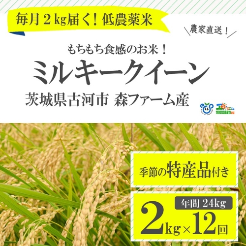【定期便】1年間毎月届く！低農薬米ミルキークイーン2kg_BI04 45074 - 茨城県古河市