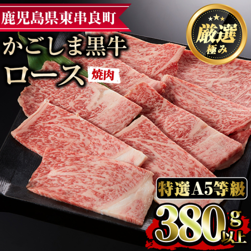 【17476】＜特選A5等級＞鹿児島県産黒毛和牛ロース焼肉用(380g)国産 牛肉 肉 冷凍 ロース 鹿児島 焼肉 BBQ バーベキュー【デリカフーズ】 45624 - 鹿児島県東串良町