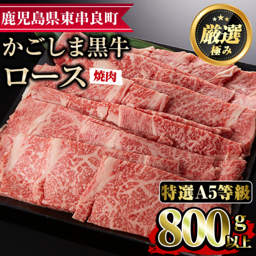 【34477】＜特選A5等級＞鹿児島県産黒毛和牛ロース焼肉用(800g)国産 牛肉 肉 冷凍 ロース 鹿児島 焼肉 BBQ バーベキュー【デリカフーズ】 45627 - 鹿児島県東串良町
