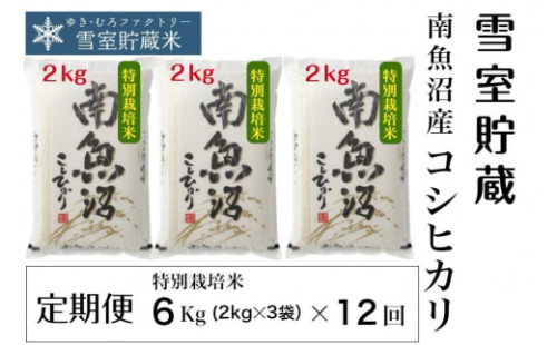 特別栽培【頒布会6kg(2kg×3袋)×全12回】雪室貯蔵・南魚沼産コシヒカリ 457823 - 新潟県南魚沼市