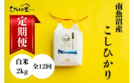 【定期便 令和6年産新米予約】（全12ヶ月）もっちり甘い！南魚沼産コシヒカリ 白米2kg ひらくの里ファーム