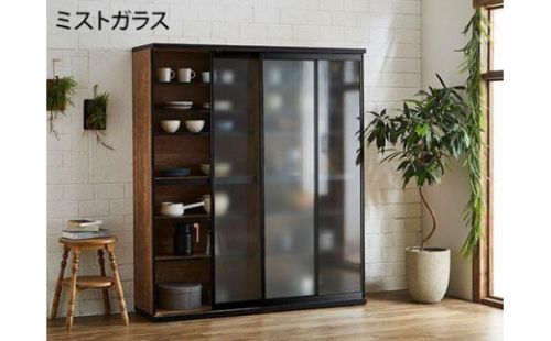 【開梱設置】引き戸 食器棚 ダイニングボード ポエム 幅153.5 （ミスト・クリア・スモークガラス）レディオーク キッチン収納 大川家具 465855 - 福岡県大川市