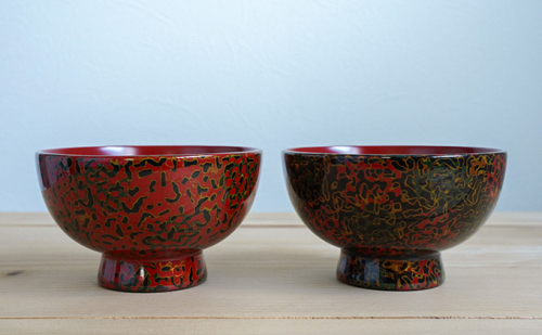 津軽塗　夫婦汁椀セット・唐塗 黒口呂上・赤上 食器 工芸品 伝統技術 手作り  468836 - 青森県鶴田町