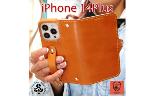 EFGS iPhone 14Plus 手帳型 ケース 栃木キャメル 【左開き】 TPU スタンド カード入れ ベルト付き 栃木レザー 本革 リッキーズ