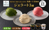ジェラート 3種 セット 抹茶 ほうじ茶 いちご 各4個 計12個 まっちゃ 焙じ茶 イチゴ 苺 アイス GELATO グリーンティー ストロベリー 金賞 受賞 アイスクリーム カップ 美濃いび茶 美濃娘 ギフト ご当地 お取り寄せ 送料無料 岐阜県 揖斐川町