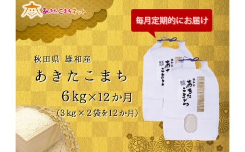 【定期便】秋田市雄和産あきたこまち清流米・1年間（6kg×12か月）