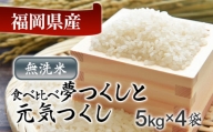 令和5年産　福岡県産米食べ比べ（無洗米）「夢つくし」と「元気つくし」セット　計20kg