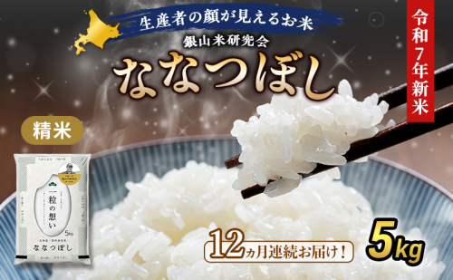 12ヵ月 定期便 銀山米研究会のお米＜ななつぼし＞5kg×1袋　ご飯 ライス 白米 和食 炭水化物 主食 おにぎり お弁当 銘柄米 ブランド米 産地直送 [株式会社 松原米穀] 494295 - 北海道仁木町