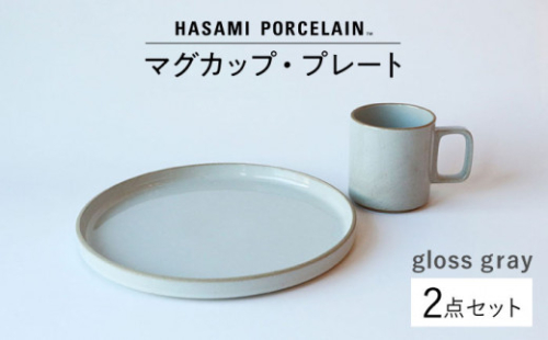 【波佐見焼 HASAMI PORCELAIN】マグカップ プレート グロスグレー 2点セット 食器 皿 【東京西海】【ハサミポーセリン】 [DD184]