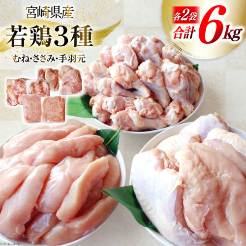 鶏肉 詰め合わせ 宮崎県産 若鶏 むね肉 ささみ 手羽元 セット 各1kg 2p 計6kg [九州児湯フーズ 宮崎県 美郷町 31ai0022] 小分け むね 鶏むね肉 鶏むね 手羽 ササミ 冷凍 真空パック 49776 - 宮崎県美郷町