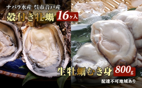 牡蠣 殻付き 16ヶ入 むき身 800g セット 大 広島県 呉市産 加熱用 3年