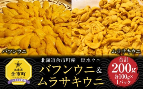 塩水ウニ【バフンウニ&ムラサキウニ】各100g×1パック 2023年夏発送 北海道産 507338 - 北海道余市町