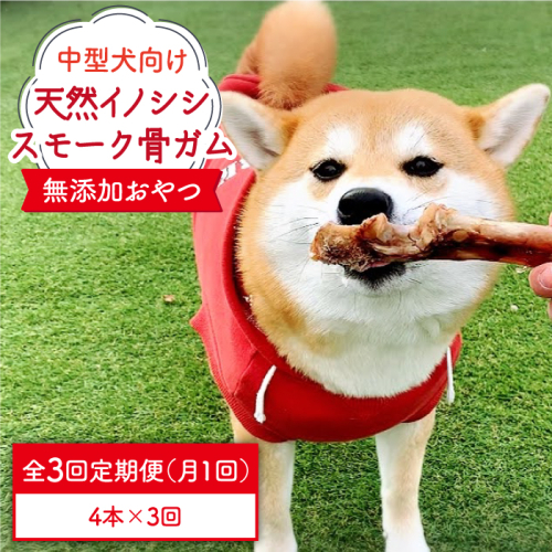 ＜3回定期便＞中型犬向け☆天然いのししのスモーク骨ガム4本 わんこin食堂/吉野ヶ里町 [FCG073] 508731 - 佐賀県吉野ヶ里町