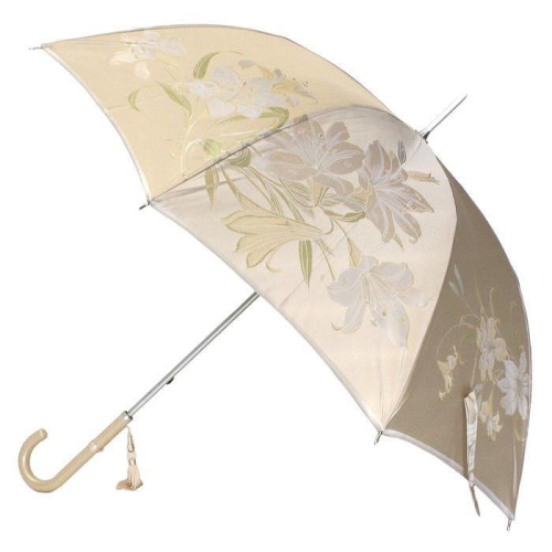 槙田商店【晴雨兼用】長傘 ”絵おり” 百合：ベージュ FAA5074 522457 - 山梨県富士河口湖町