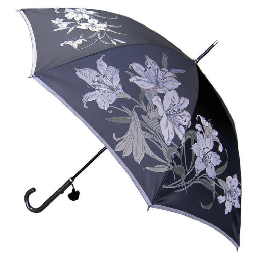 槙田商店【晴雨兼用】長傘 ”絵おり” 百合：黒 FAA5075 522472 - 山梨県富士河口湖町