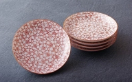 G103p 〈陶房義窯〉赤絵桜づめ豆皿5枚組