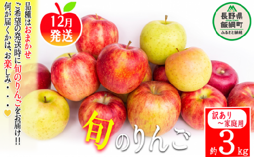 りんご 農家応援企画 冬のりんご 【 12月 】 訳あり ～ 家庭用 3kg ※2022年12月より順次発送予定 ※沖縄および離島への配送不可 長野県 飯綱町 [1115] 526298 - 長野県飯綱町