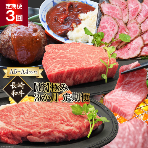 AG076【贅】 A5～A4ランク! 長崎和牛 極み 3か月 定期便＜期間限定＞【A5 和牛 黒毛和牛 国産 高級 定期便 サーロイン 焼肉 ハンバーグ カレー ローストビーフ 贅沢 高級】 526556 - 長崎県島原市