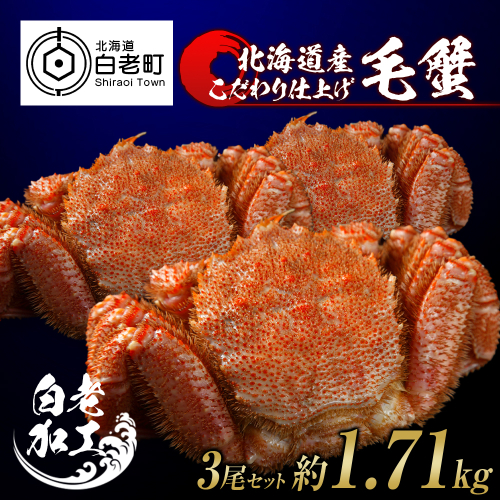 毛蟹 ボイル済み 冷凍 3尾セット 約1.71kg 527917 - 北海道白老町