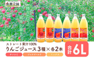 JAいわて中央のりんごジュース3種セット　１L×６本　ストレート果汁100％