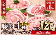 ＜定期便・全6回 (連続)＞大分県産 豚肉 バラエティーパック (総量12kg・4種) 【BD209】【西日本畜産 (株)】