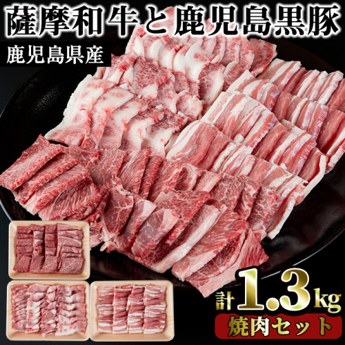 No.423 薩摩和牛と鹿児島黒豚の焼肉セット(合計1.3kg・肩ロース バラ焼肉用500g、モモもしくはカタ焼肉用 400g、黒豚バラ焼肉用 400g)国産 牛肉 豚肉 肩肉 焼肉【さつま屋産業】 53836 - 鹿児島県日置市