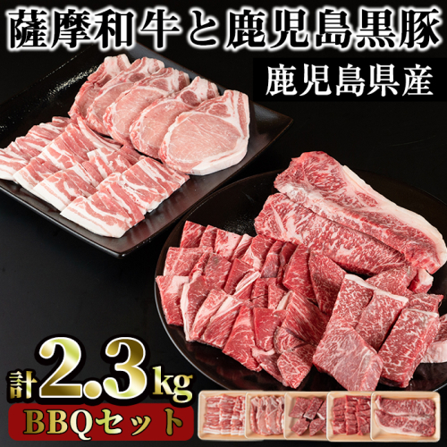 No.425 薩摩和牛と鹿児島黒豚のBBQセット(5種・合計2.3kg)国産 牛肉 豚肉 ロース ステーキ 数量限定 モモ肉 もも 肩肉 焼肉 焼き肉 キャンプ 冷凍 セット 食べ比べ【さつま屋産業】 53844 - 鹿児島県日置市