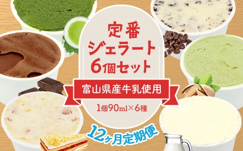 【12ヶ月定期便】【Himi Gelato】定番ジェラート6個セット いちご ピスタチオ ミルク チョコレート 抹茶 チョコチップ 538745 - 富山県氷見市