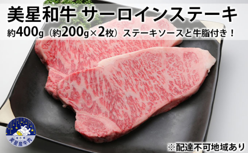 美星和牛 サーロインステーキ 約400g（約200g×2枚）ステーキソースと牛脂付き！ 岡山県 里庄町 送料無料 540115 - 岡山県里庄町