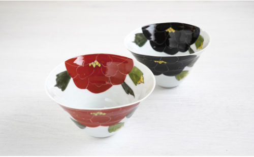 有田焼 泰山 赤牡丹・黒牡丹 なぶり深小丼2個セット A35-203 544979 - 佐賀県有田町
