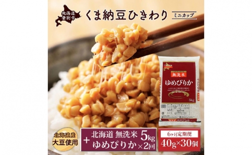 北海道くま納豆ひきわりミニカップ 30個【6ヵ月定期便】+北海道 無洗米 ゆめぴりか5kg×2回 547059 - 北海道登別市