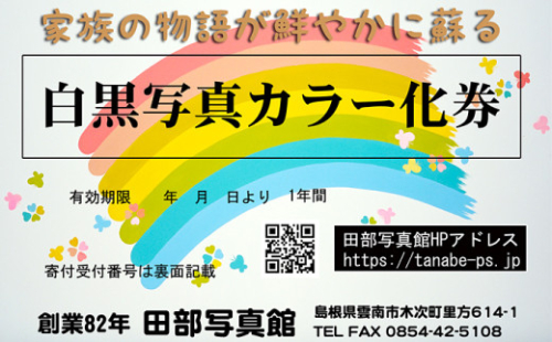白黒写真カラー化券 6,000円分 548301 - 島根県雲南市