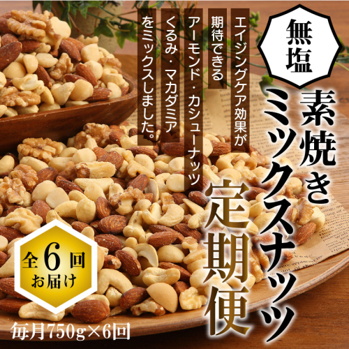 無塩の素焼きミックスナッツ6ヶ月≪定期便≫　750g×6ヶ月　H059-112 54955 - 愛知県碧南市