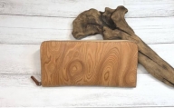 木目調の漉き模様革フルラウンドファスナー財布（ナチュラル）