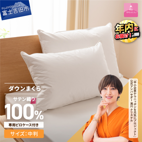 【甲州羽毛ふとん】ダウンまくら中判(1個)　ピローケース付(1枚) 55579 - 山梨県富士吉田市