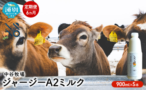 【6カ月定期便】中谷牧場 ジャージー A2ミルク 900ml×5本 ジャージー牛 やさしい 国産 オホーツク北海道 牛乳北海道産 ジャージー牛乳 飲み物 朝食 生乳 牧場のミルク 牧場の牛乳 こども  559804 - 北海道湧別町