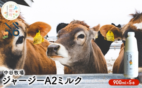 中谷牧場 ジャージー A2ミルク 900ml×5本 ジャージー牛 やさしい 国産 オホーツク 北海道 559808 - 北海道湧別町