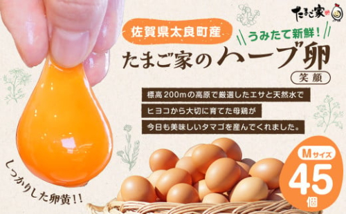 たまご家のハーブ卵（笑顔）45個 たまご 卵 玉子 タマゴ 鶏卵 卵かけご飯 佐賀県 太良町 NB6