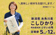 【令和6年産新米予約】 新潟県糸魚川産コシヒカリ 5kg×12ヶ月 計60kg 定期便『ひすいの雫』専門家お墨付き 特別栽培米 清耕園ファーム 農家直送 令和6年産 真空パック 鮮度長持ち 白米【12回 12カ月 毎月 お届け お米 こめ 精米 こしひかり 2024 ギフト お弁当 おにぎり にも おすすめ！】