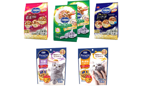 キャットフード：コンボ5種類アソート 日本ペットフード ネコ 猫 愛猫 ケア ペット えさ セット COMBO 歯 口臭 腎臓 アソート シーフード 毛玉 健康 キャット 加工食品 まぐろ味 かつお節 小魚添え  57790 - 静岡県袋井市